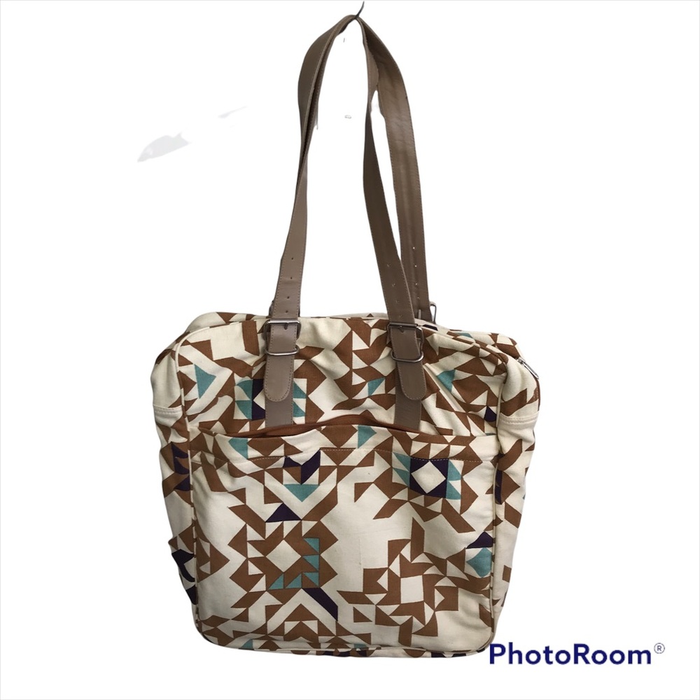 Kate Sheridan geometric leather and cloth tote bag purse